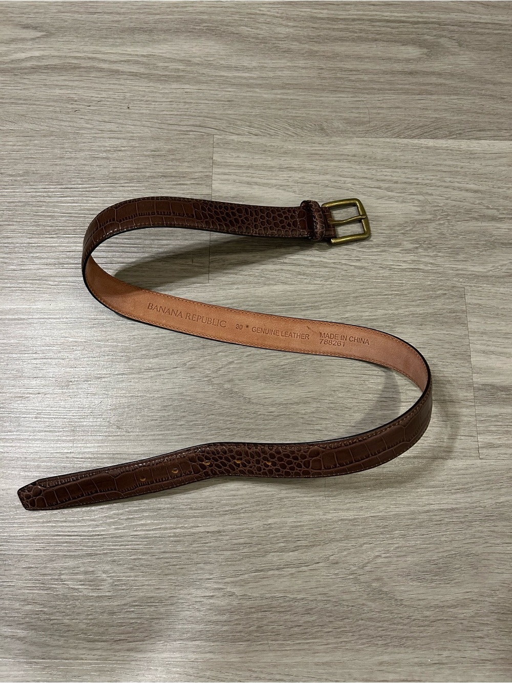 Banana Republic Brown Croc-Embossed Leather Belt with Brass Buckle